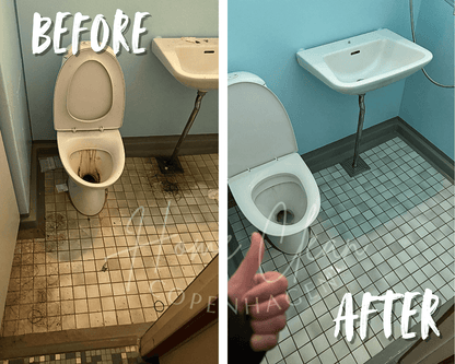 Before and after results of a professional bathroom cleaning service by Home Clean CPH in Copenhagen